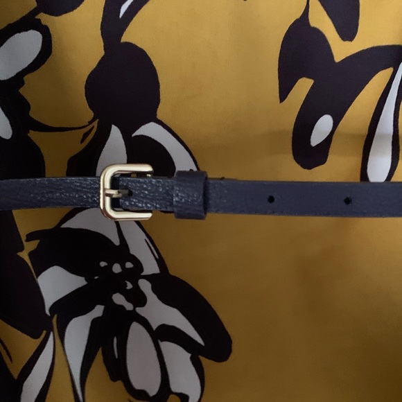 Mustard colored mid length dress with white and dark purple accents - Picture 5 of 7